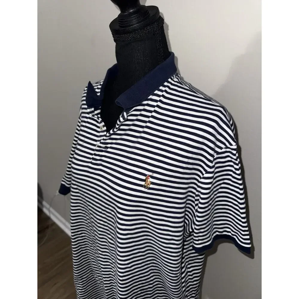 Polo Ralph Lauren Shirt Mens XL Classic Fit Navy White Striped Pony Logo Mesh